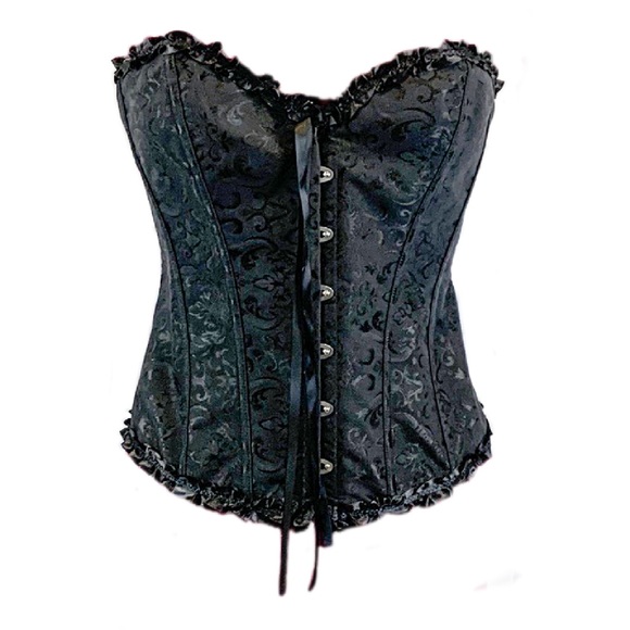 Victorian Ruffled Satin Ribbons Burlesque Steampunk Steel Boned Corset Women's - Picture 2 of 9